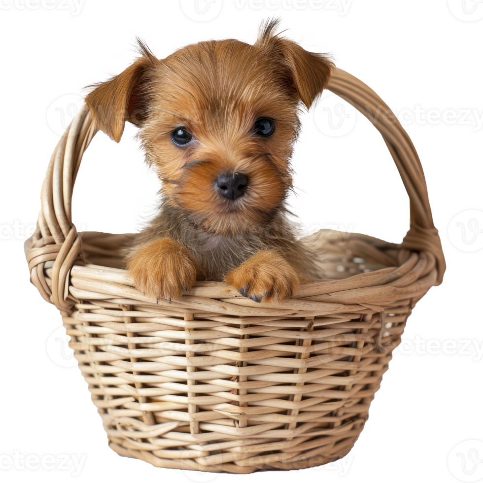 yorkshire terrier puppy in a basket png