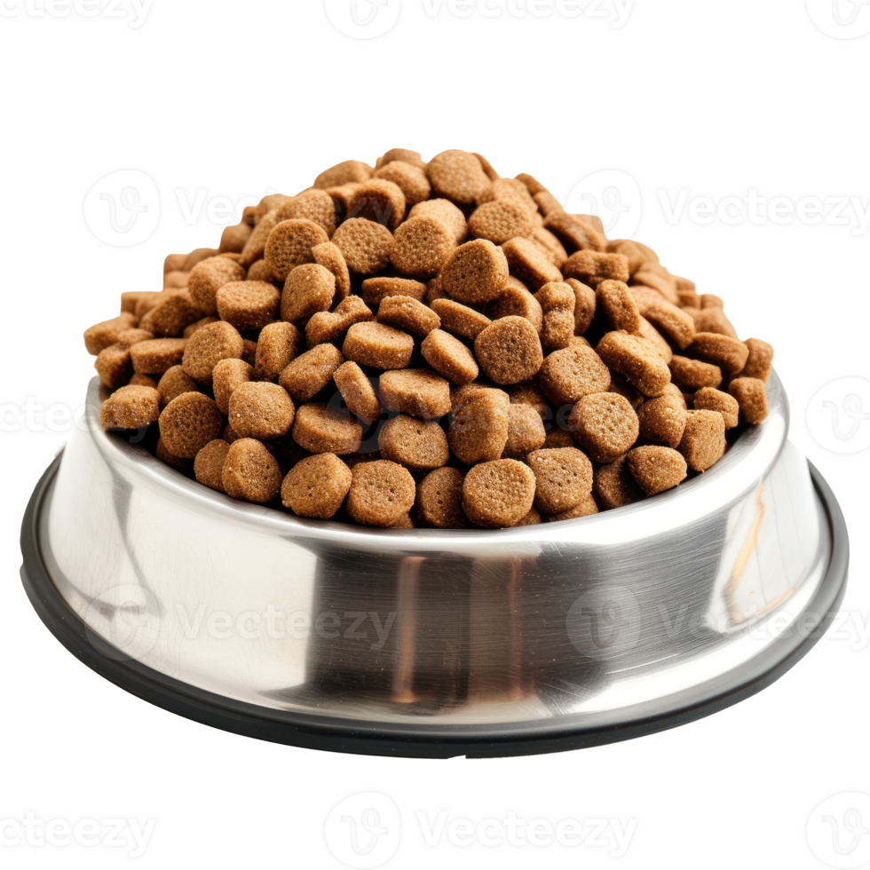 dog food in a metal bowl on transparent background png