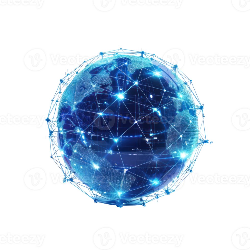 an abstract globe with connected lines and dots on it on transparent background png