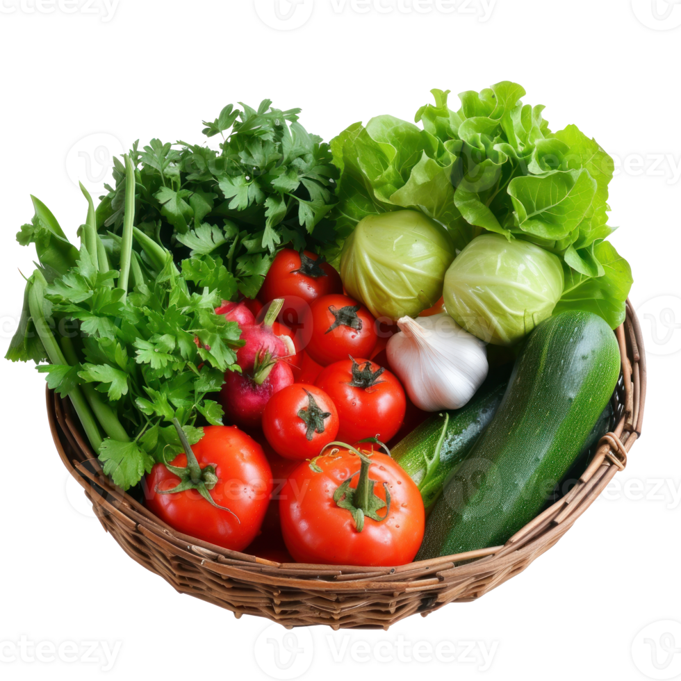 vegetables in a basket on transparent background png