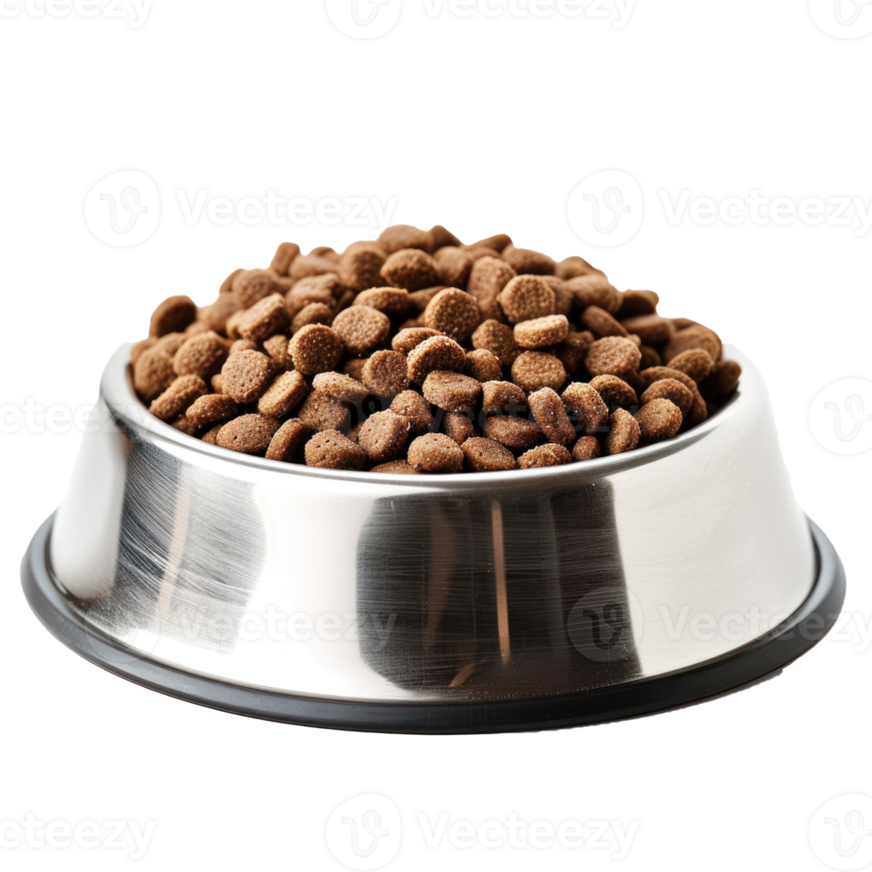 dog food in a metal bowl on transparent background png