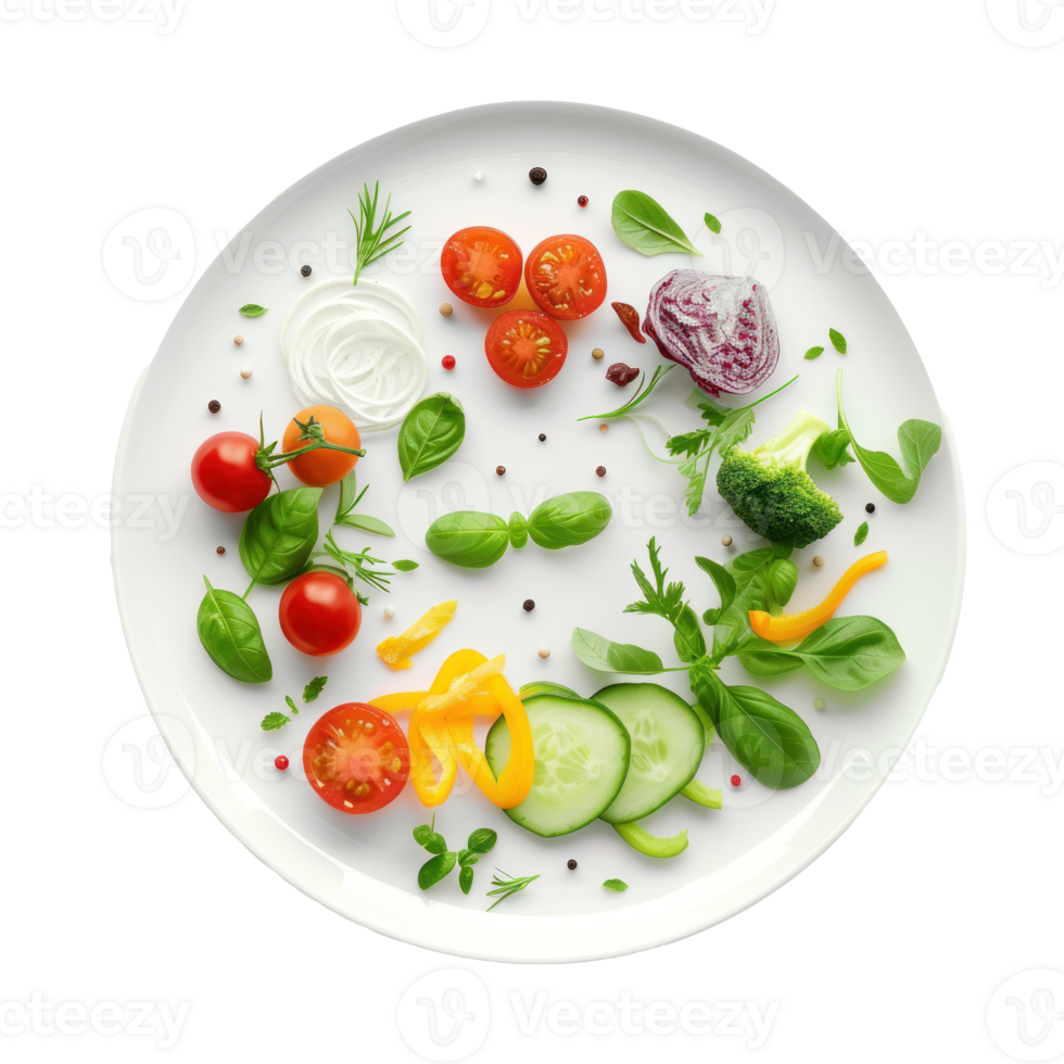 fresh vegetables on a plate, isolated on transparent background png