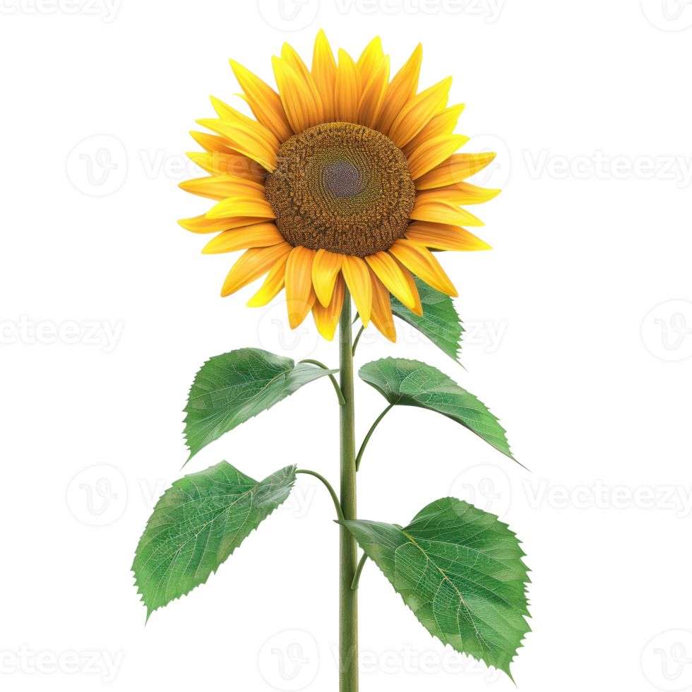 sunflower on a stem with leaves on a transparent background png
