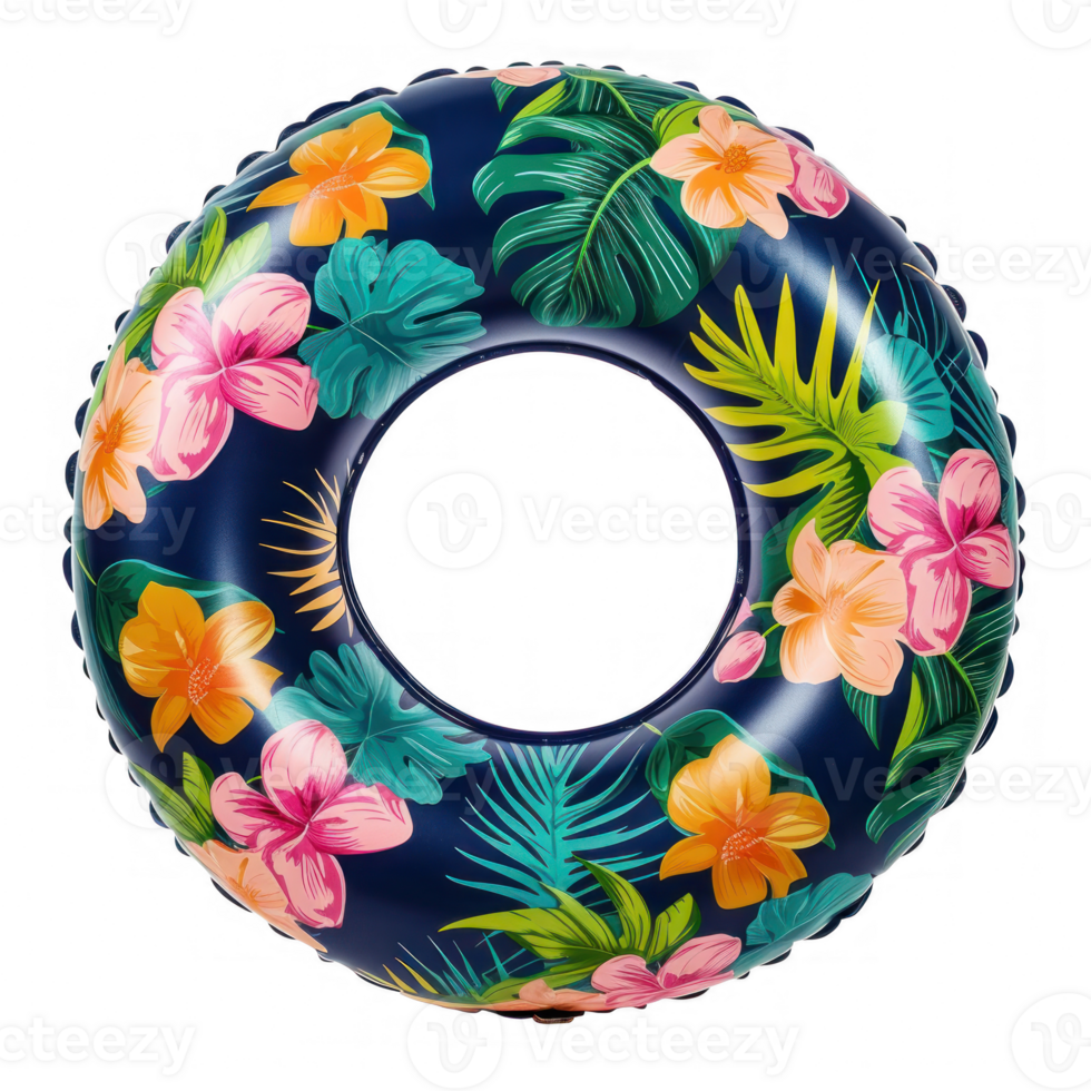 an inflatable ring with tropical flowers and leaves on transparent background png