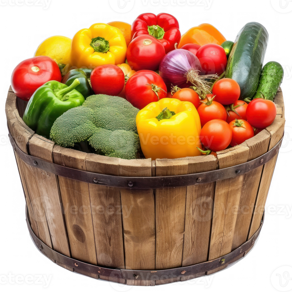 fresh vegetables in a wooden basket on a transparent background png