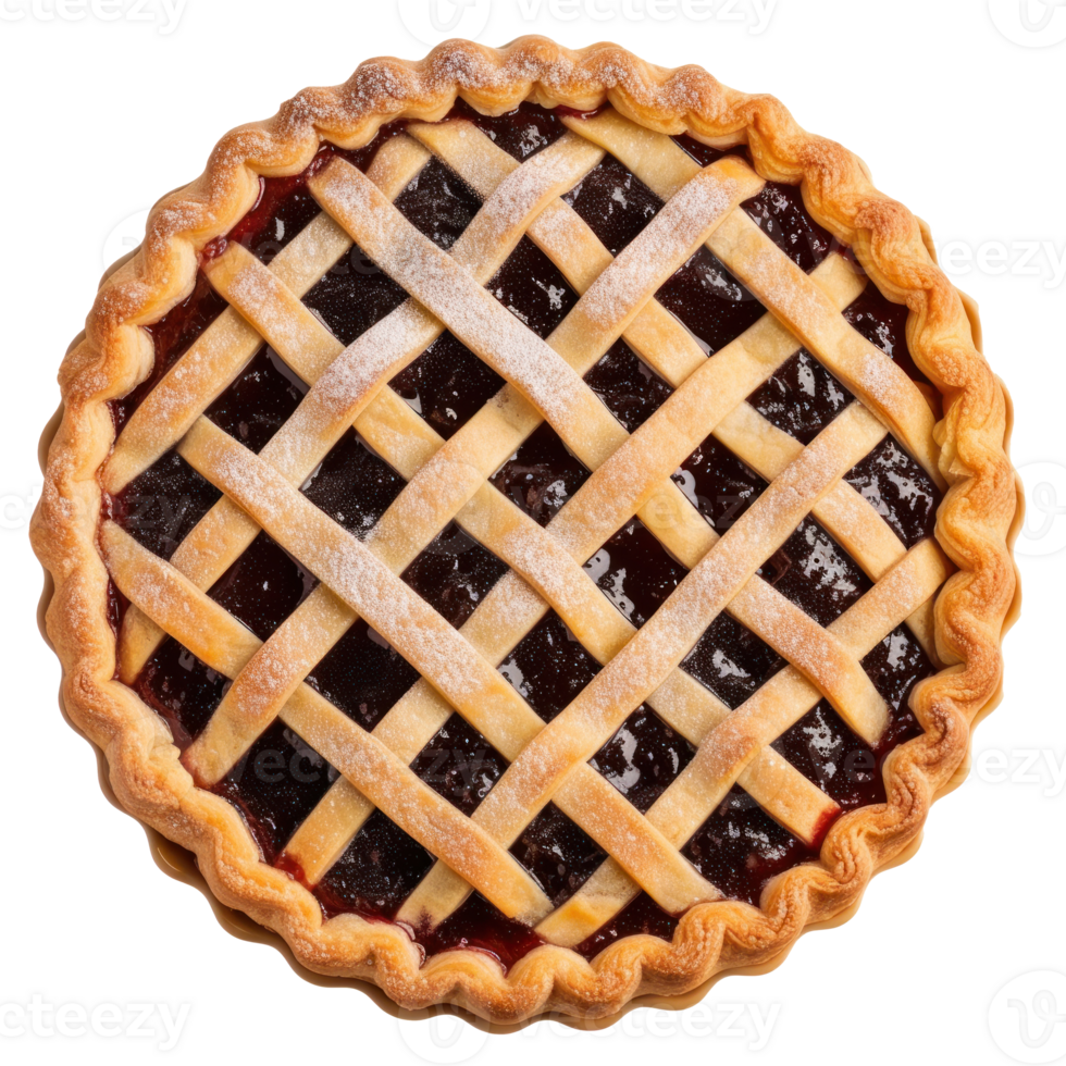 a pie with a lattice pattern on top of on transparent background png