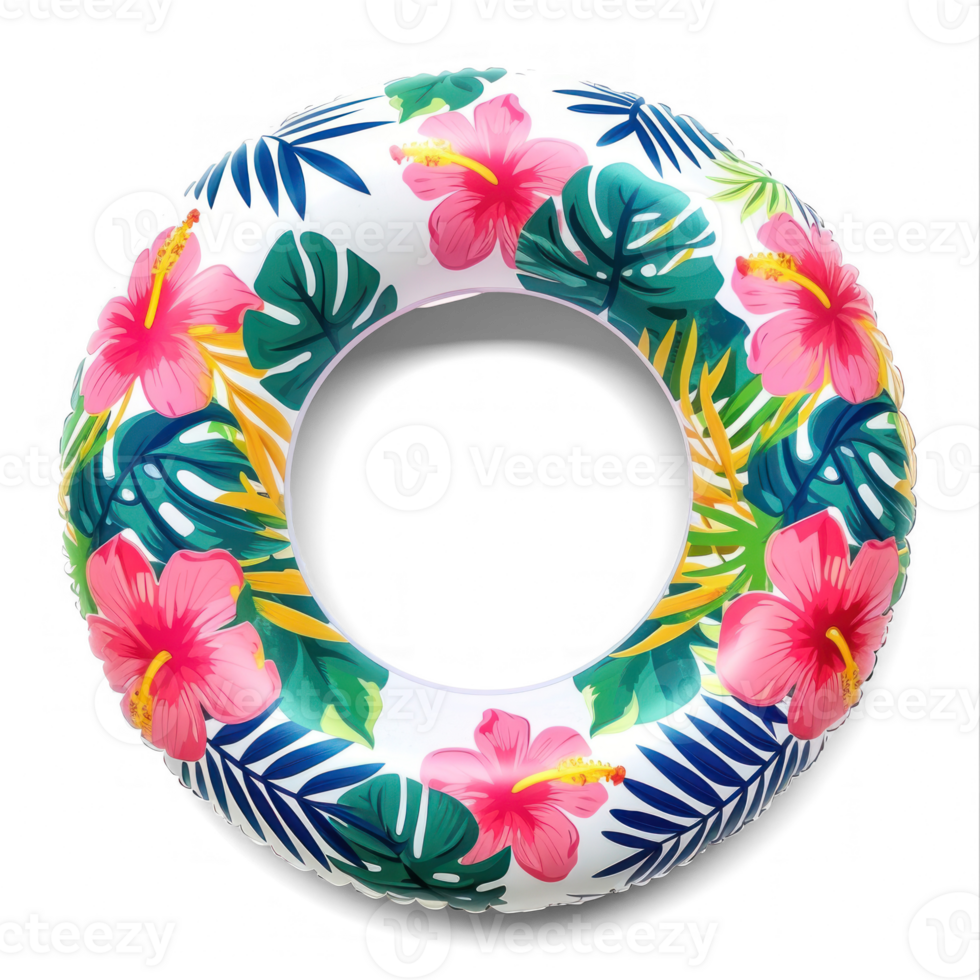 an inflatable ring with tropical flowers and leaves on transparent background png