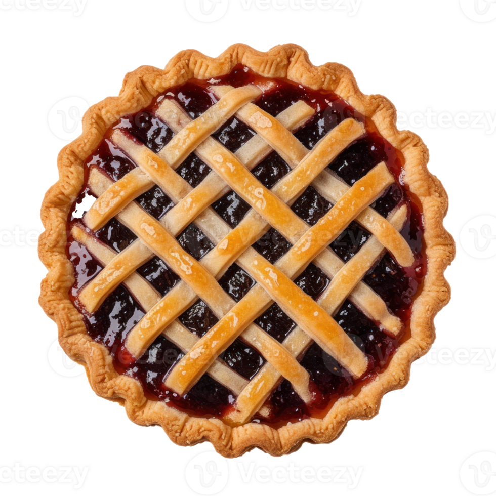 a pie with a lattice pattern on top of on transparent background png