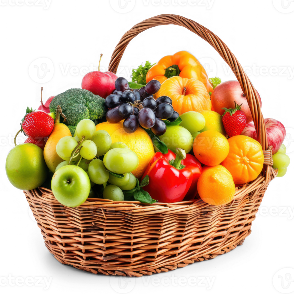 fresh vegetables in a wooden basket on a transparent background png