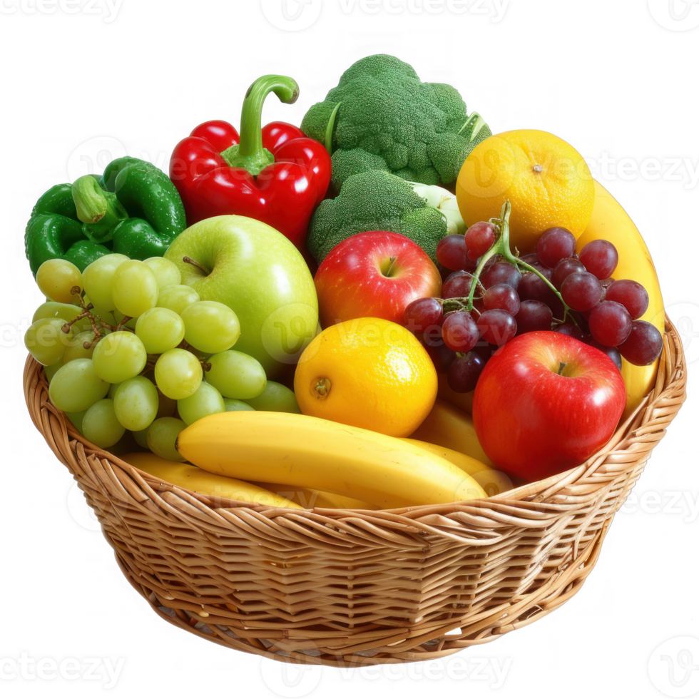 fresh vegetables in a wooden basket on a transparent background png