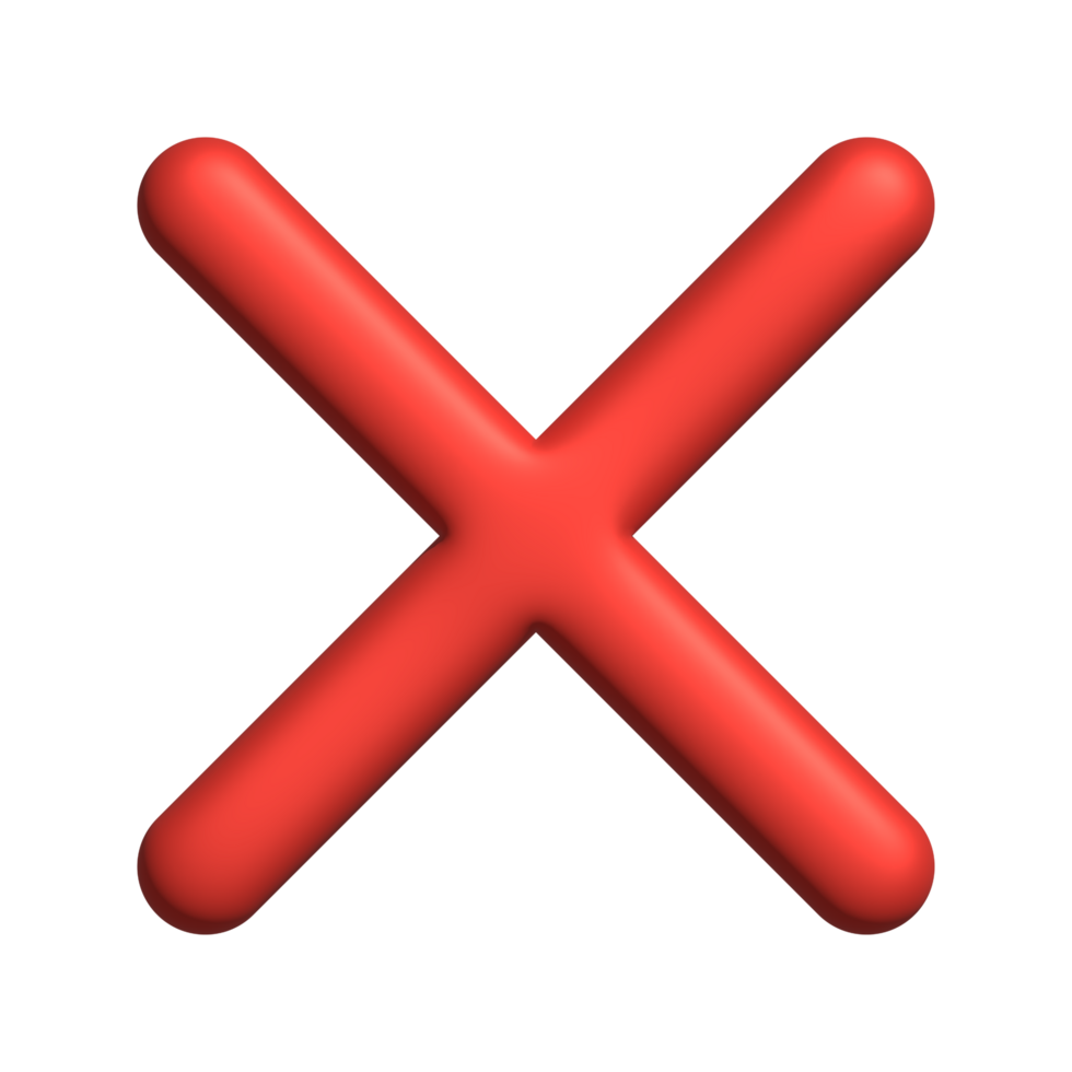 3d red icon cancel or wrong symbol with cross sign for element png