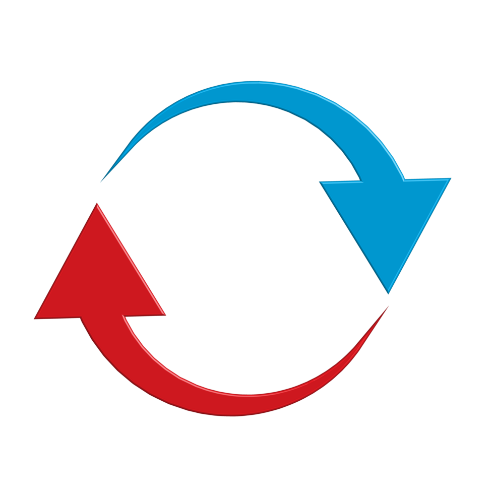 Red and blue arrow looping symbol in circle direction realistic 3d icon design for element png