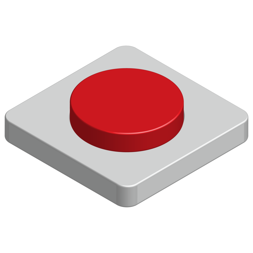 Red round push button switch realistic 3d with glossy metallic design for element png