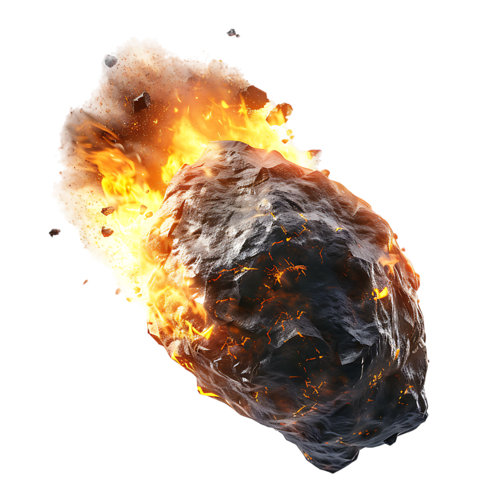 A meteorite's fiery descent is captured against a transparent canvas png