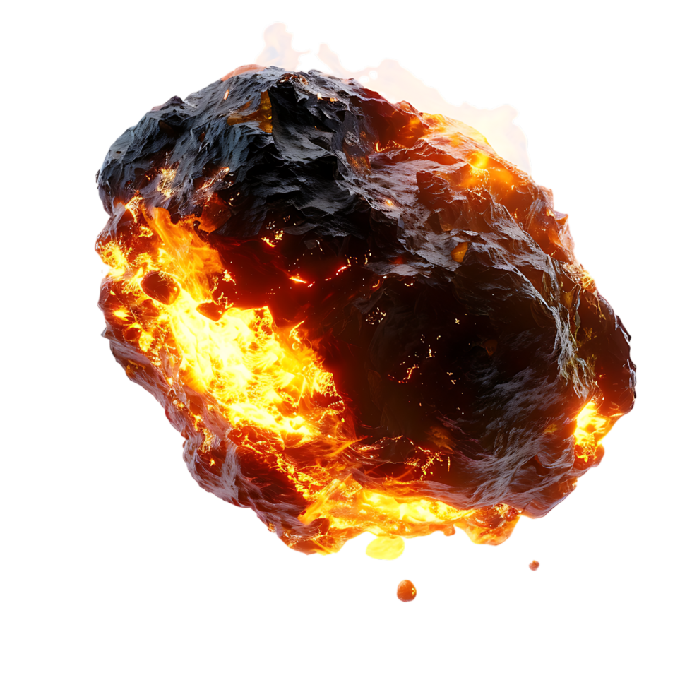 A meteorite's fiery descent is captured against a transparent canvas png