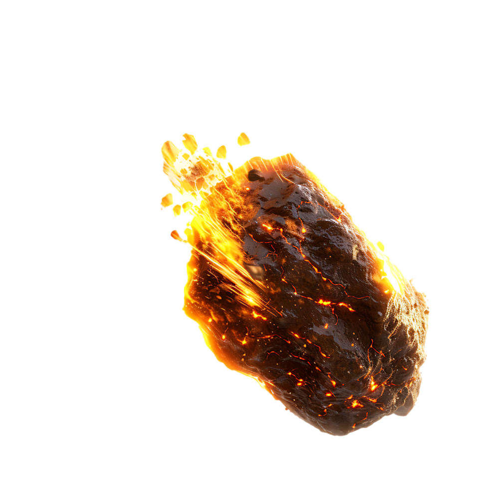 A meteorite's fiery descent is captured against a transparent canvas png