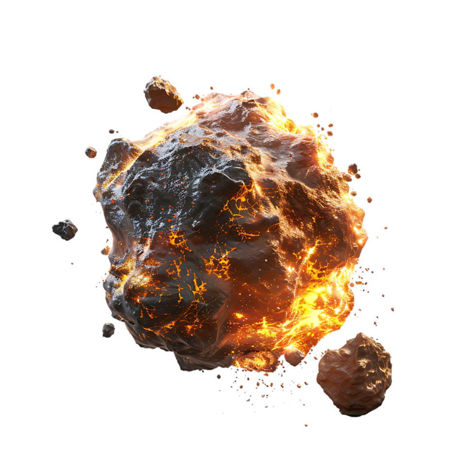 A meteorite's fiery descent is captured against a transparent canvas png