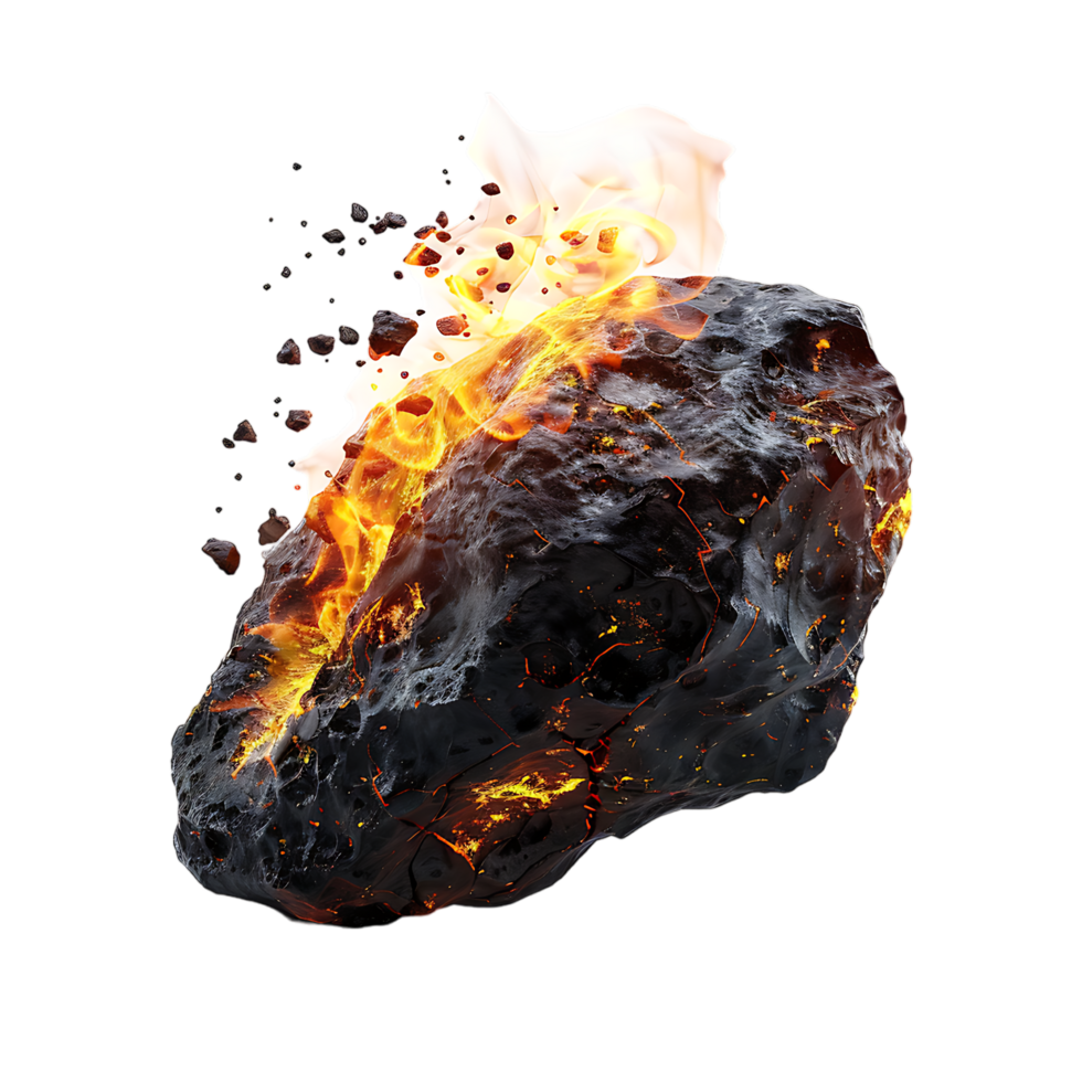 A meteorite's fiery descent is captured against a transparent canvas png
