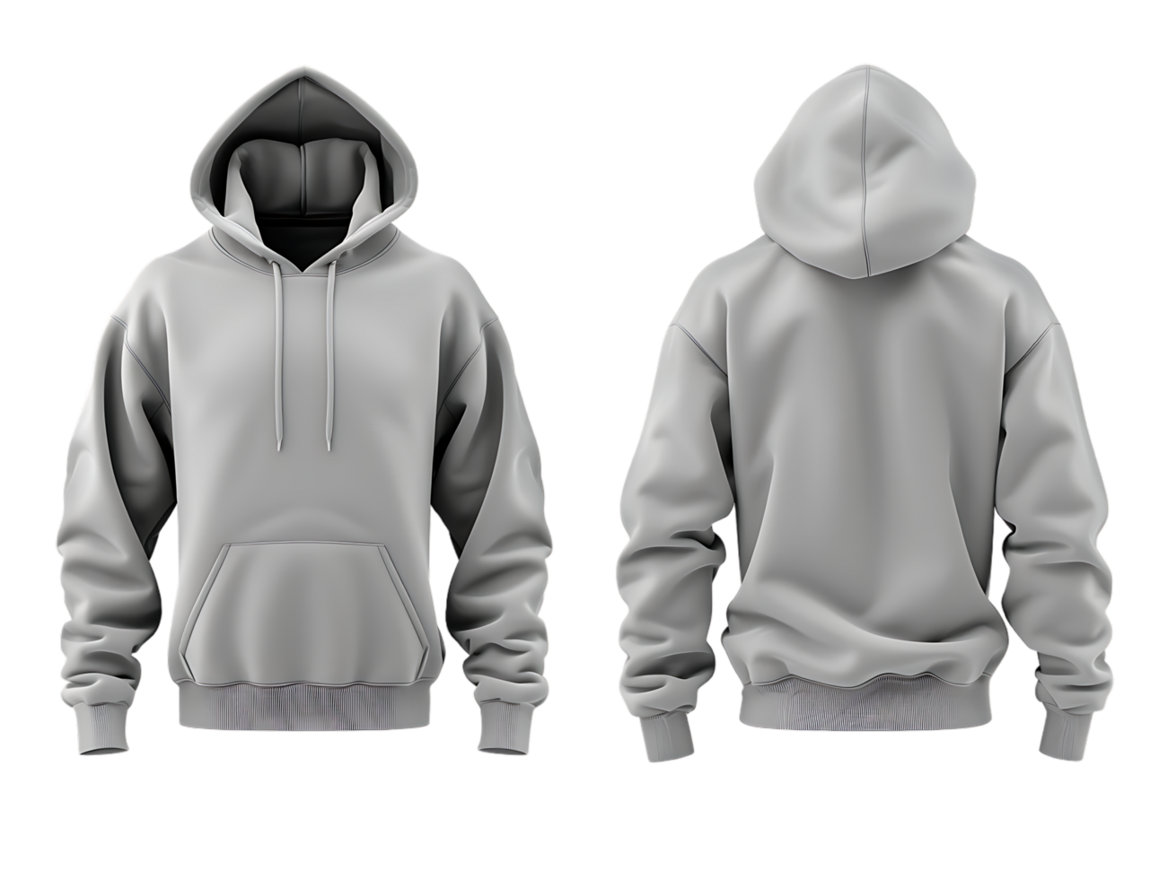 A set of hoodies showcasing both front and back views against a transparent background png