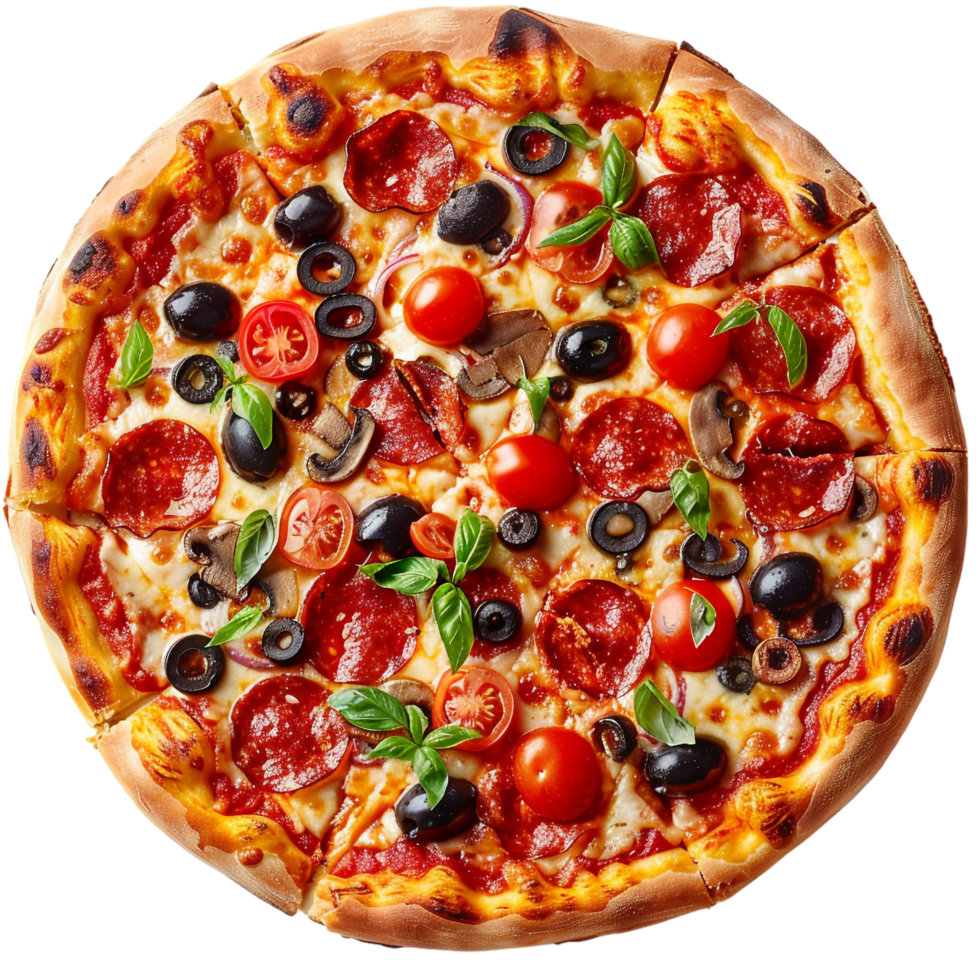 Isolated Regina style pizza on transparent background png