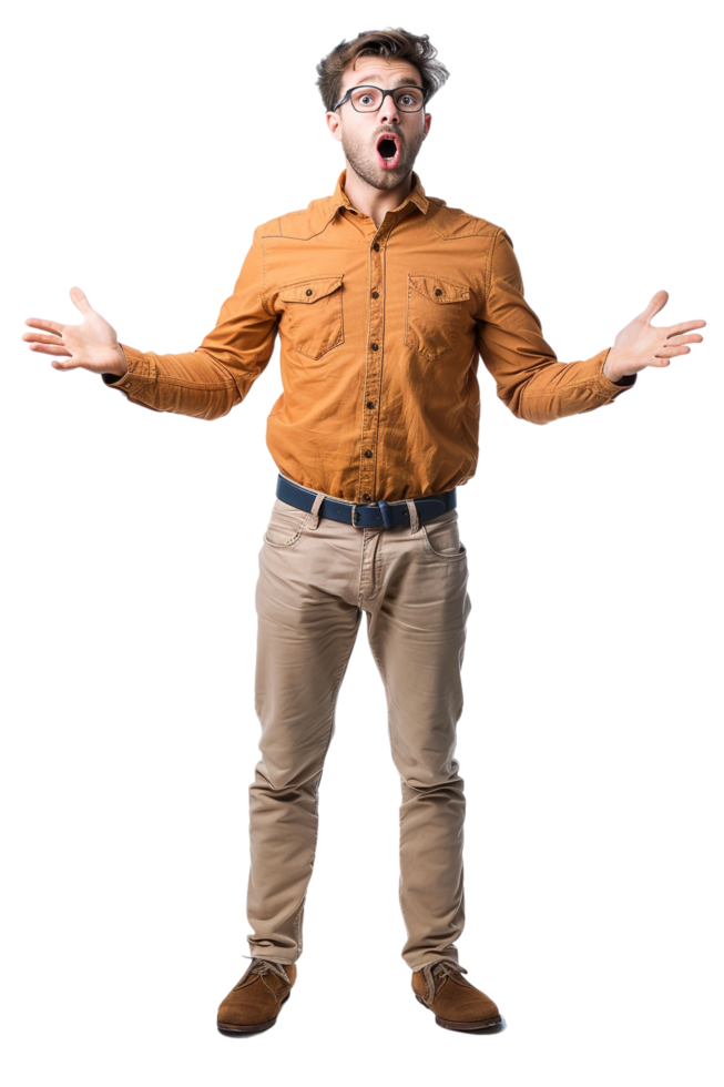 Isolated surprised man against transparent background png