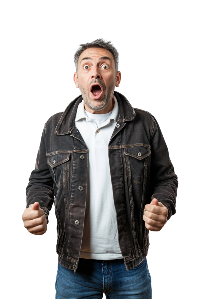 Isolated surprised man against transparent background png