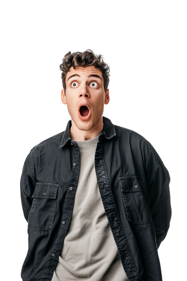Isolated surprised man against transparent background png