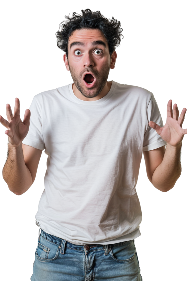 Isolated surprised man against transparent background png