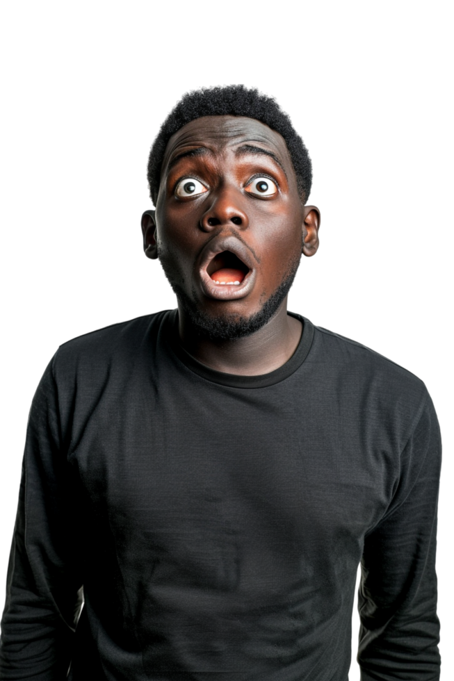 Isolated surprised man against transparent background png