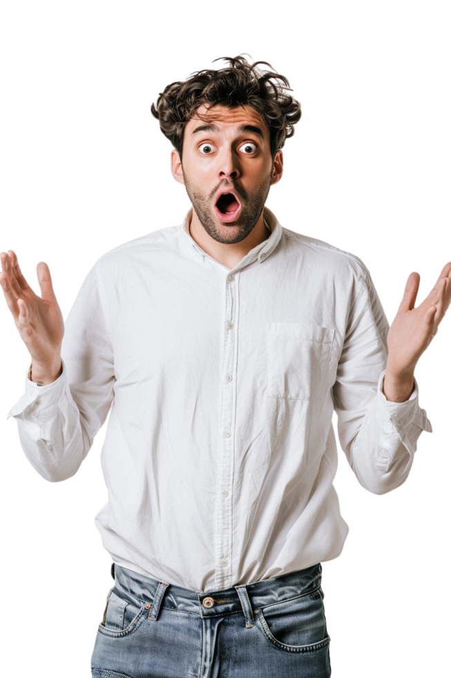 Isolated surprised man against transparent background png