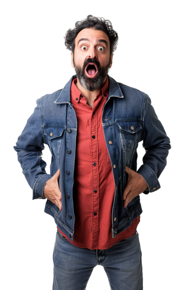 Isolated surprised man against transparent background png