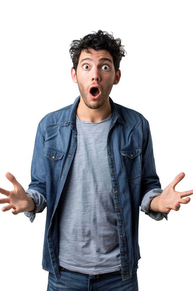 Isolated surprised man against transparent background png