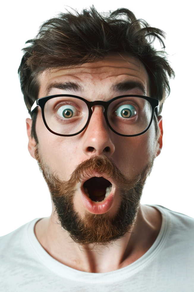 Isolated surprised man against transparent background png