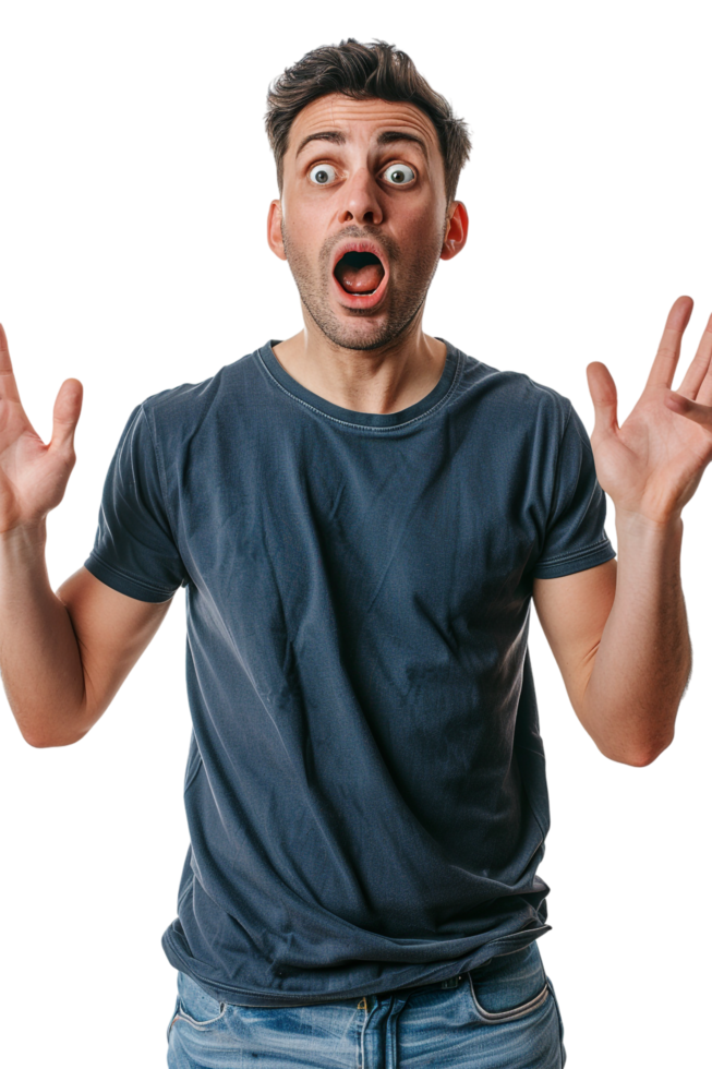 Isolated surprised man against transparent background png