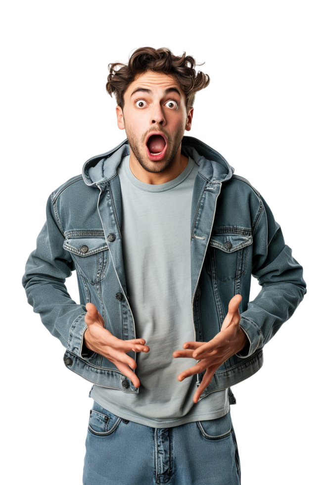 Isolated surprised man against transparent background png