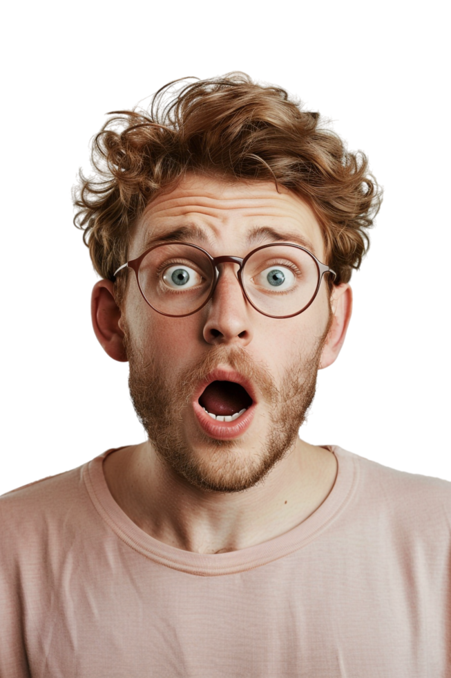 Isolated surprised man against transparent background png