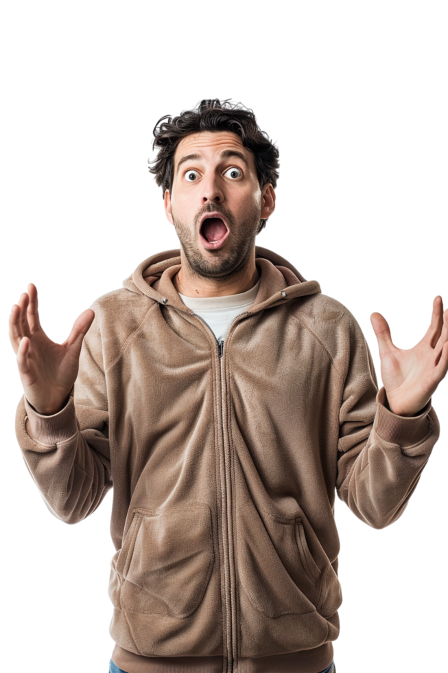 Isolated surprised man against transparent background png