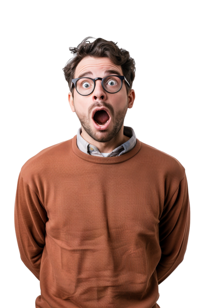 Isolated surprised man against transparent background png