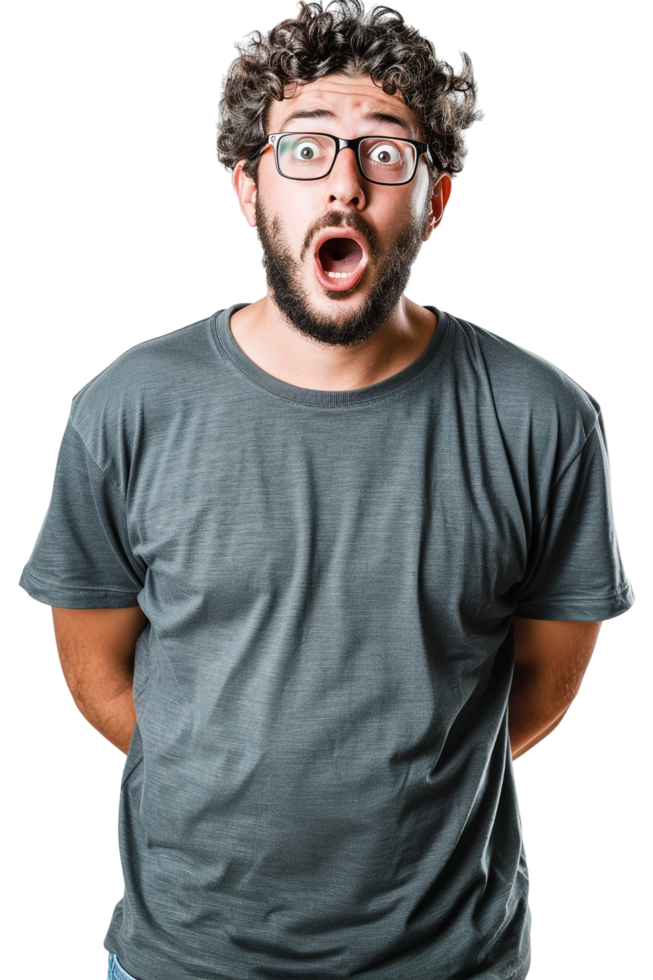 Isolated surprised man against transparent background png