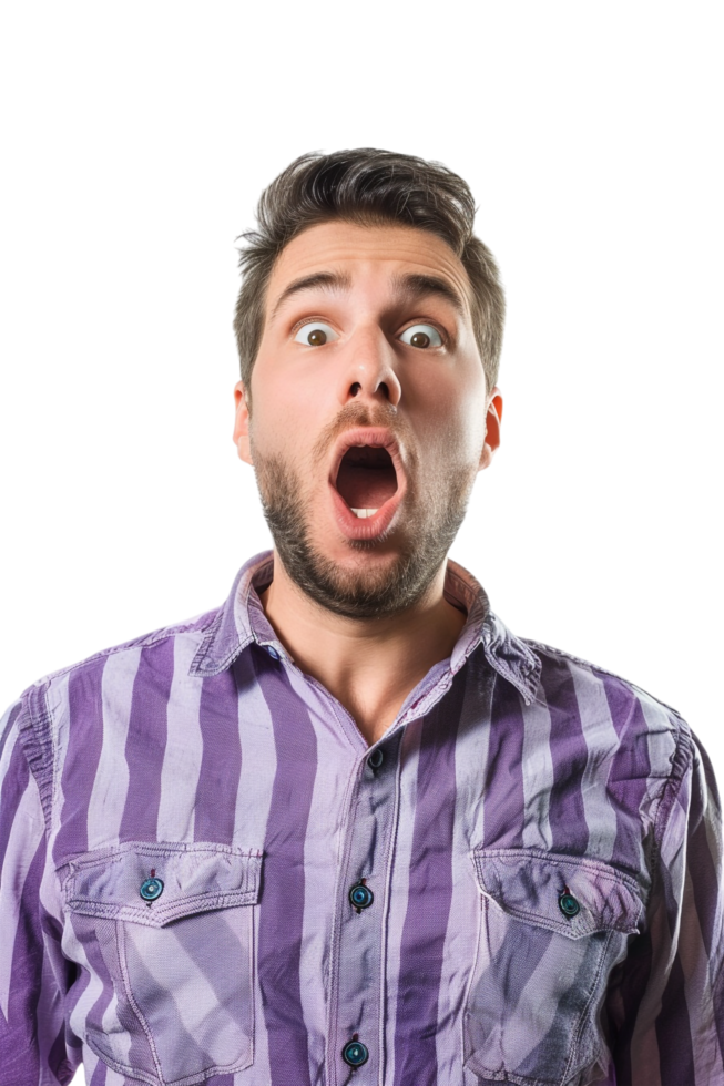 Isolated surprised man against transparent background png