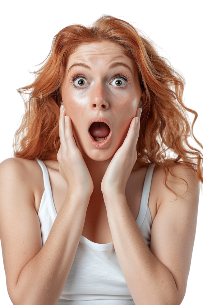 Isolated surprised woman against transparent background png