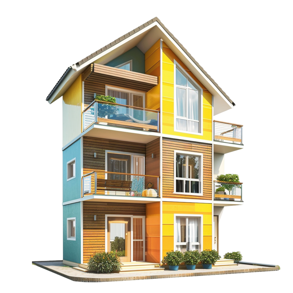 Isolated triplex house on transparent background png