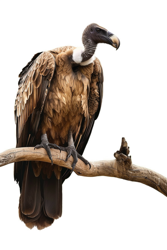 Isolated vulture on a branch against transparent background png