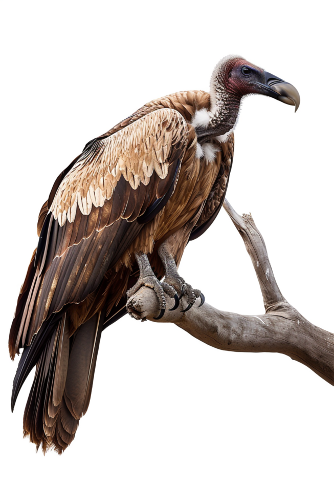 Isolated vulture on a branch against transparent background png
