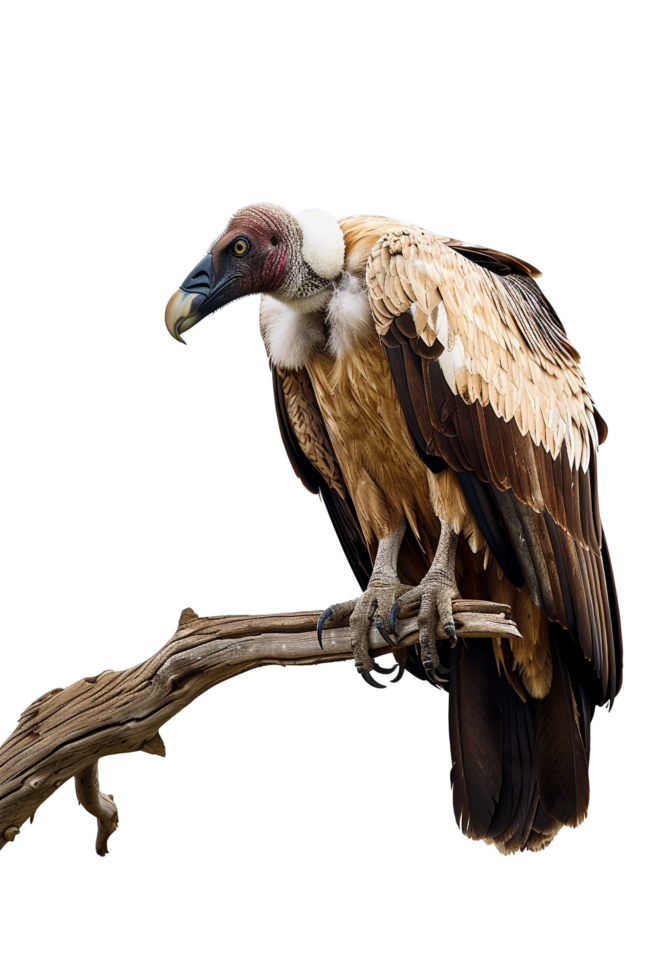 Isolated vulture on a branch against transparent background png