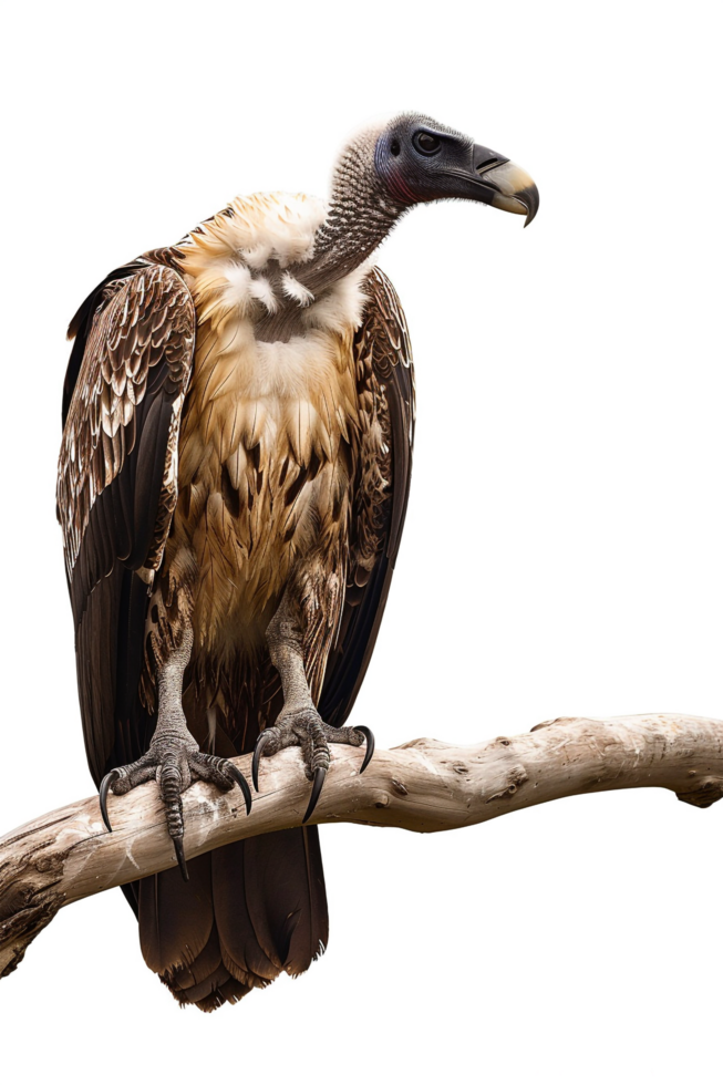Isolated vulture on a branch against transparent background png