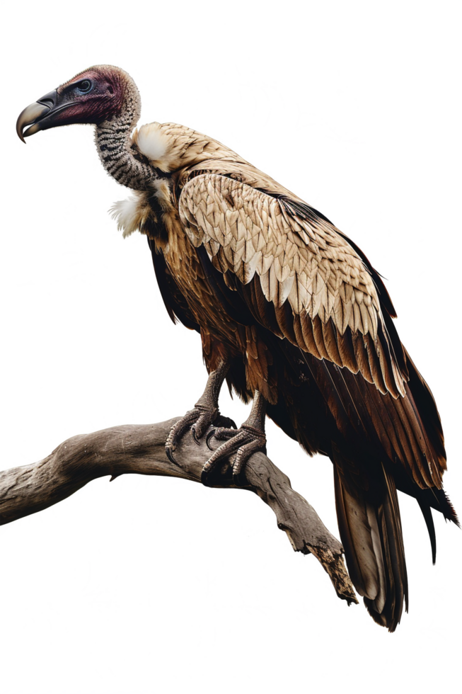 Isolated vulture on a branch against transparent background png