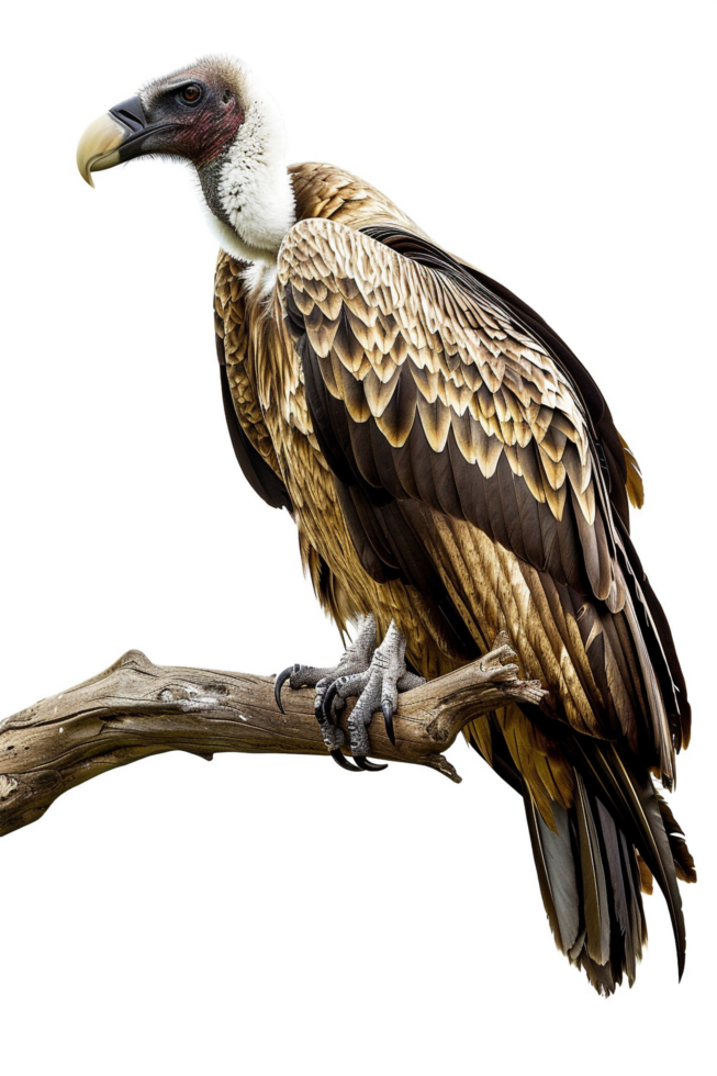 Isolated vulture on a branch against transparent background png