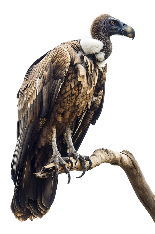 Isolated vulture on a branch against transparent background png
