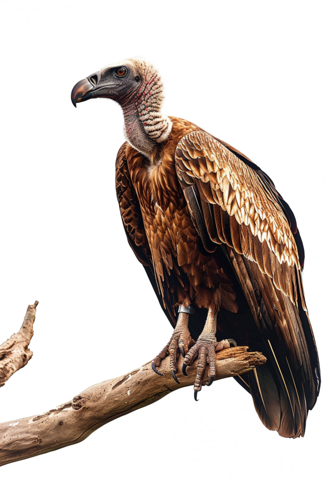 Isolated vulture on a branch against transparent background png